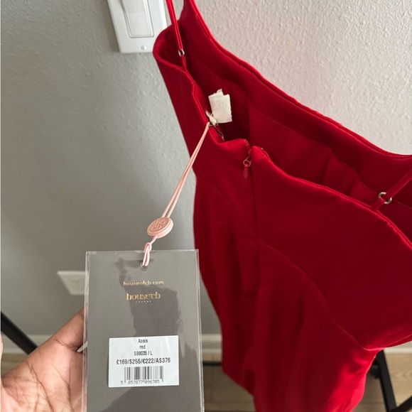 House of CB - ‘ANAIS’SCARLET SATIN CORSET MIDI DRESS - RED - Picture 6 of 7